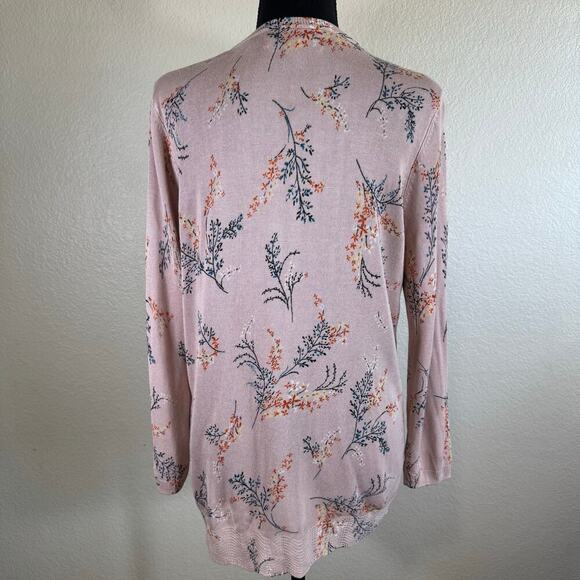 NWT Daniel Rainn Floral Knit Open Front Long Sleeve Cardigan Pink Women Size M - Picture 2 of 12